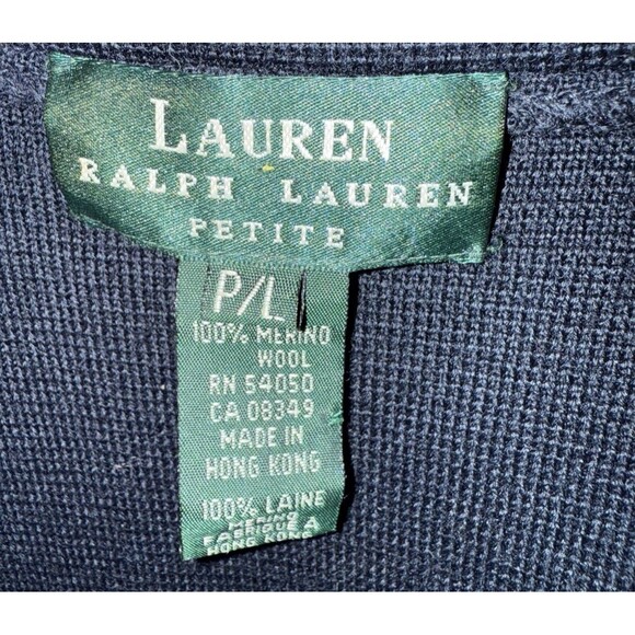 Ralph Lauren Merino Wool Jacket Size L Petite Navy Blue Gold Buttons - Picture 7 of 9